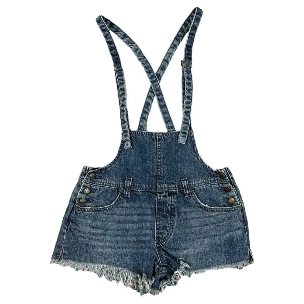 Free People Shorts Strappy Shortalls Ocean Blue Size 24 Pinafore Suspenders